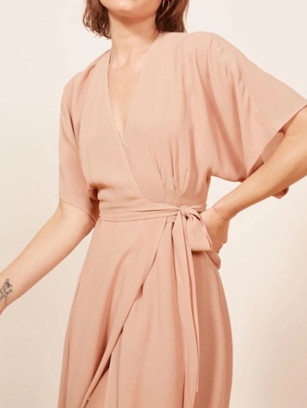 REFORMATION "Winslow" Wrap Maxi Dress, Blush, Size XS